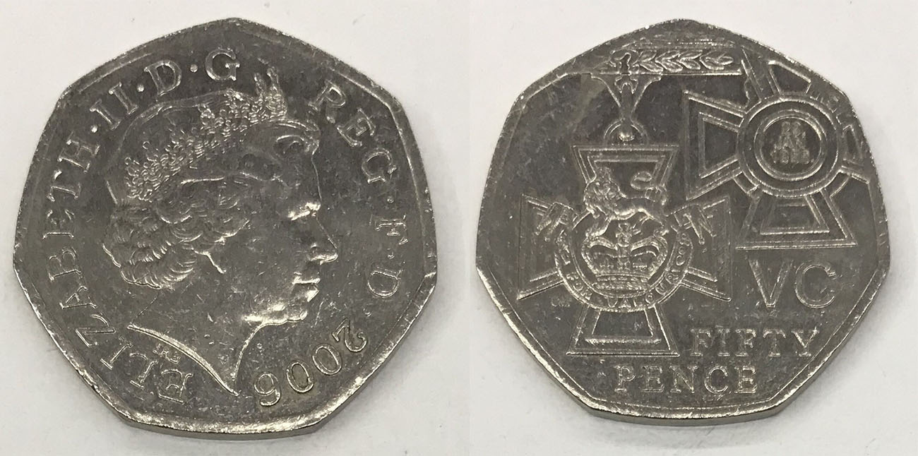 50 Pence - Elizabeth II 4th portrait; Victoria Cross, medal