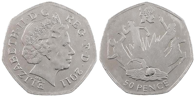 50 Pence - Elizabeth II 4th portrait; Modern Pentathlon