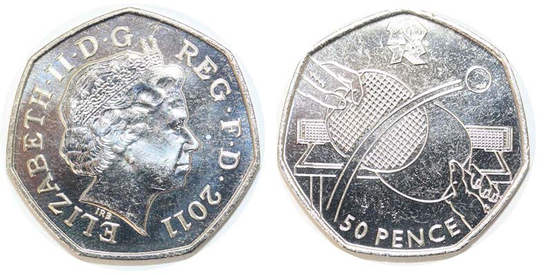 50 Pence - Elizabeth II 4th portrait; Table Tennis